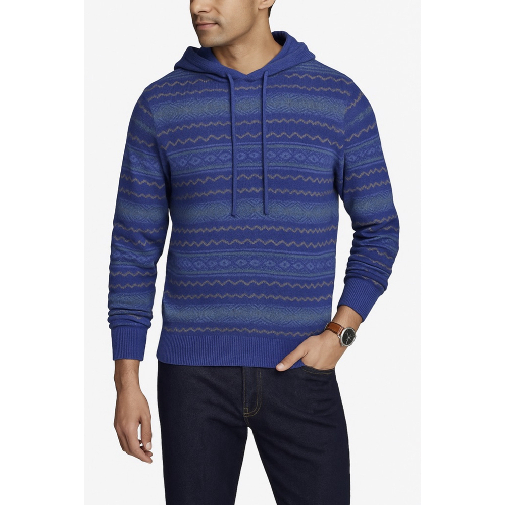 IZOD Men’s Hooded Sweater Peacoat Heather Blue Green Beige Size L 100% Cotton NW